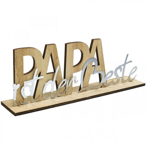 Schriftzug „Papa“, Holzdeko, Himmelfahrt, Geschenk zum Vatertag Natur, Silbern L22,5cm H8cm 3St