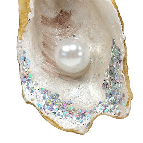 Floristik24 Auster mit Perle und Glimmer zum Hängen 8,5cm