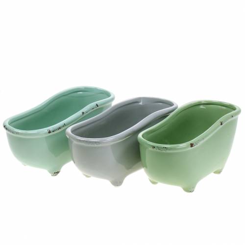 Deko Badewanne Keramik Grau, Grün sortiert 22cm x 10cm H10cm 3er-Set