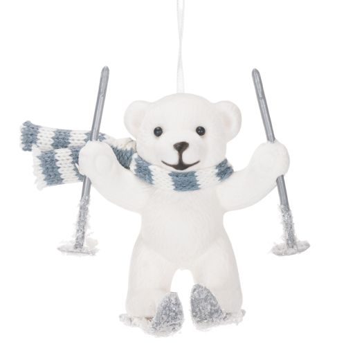 Anhänger Eisbär auf Skiern mit Schal 10cm Weiss Kunststoff 2er-Set | Floristik24.ch