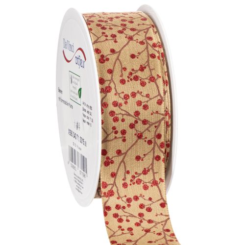 Dekoband Zweige mit roten Glitterbeeren 40mm x 15m Beige-Braun online kaufen | Floristik24.ch