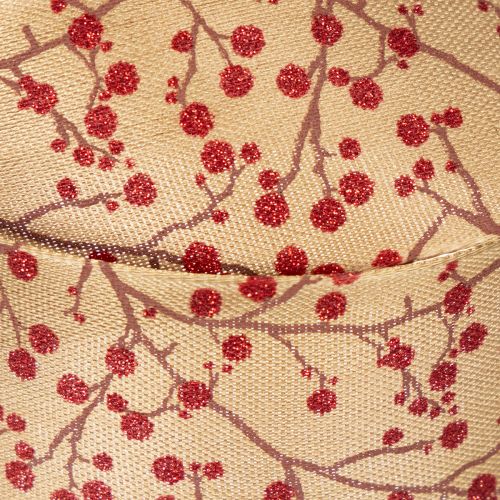Dekoband Zweige mit roten Glitterbeeren 40mm x 15m Beige-Braun | Floristik24.ch
