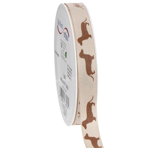 Geschenkband aus Polyester mit Dackelmotiv 15mm x 18m in Creme und Braun für Dekoration und Basteln online kaufen | Floristik24.ch