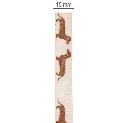 Geschenkband aus Polyester mit Dackelmotiv 15mm x 18m in Creme und Braun für Dekoration und Basteln | Floristik24.ch