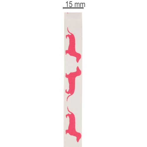 Dekorationsband mit Dackelmotiv 15mm Weiss Rosa 18m Rolle | Floristik24.ch