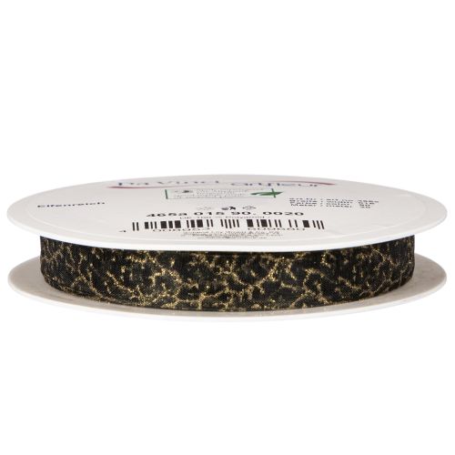 Dekoband Transparent aus Organza 15 mm x 20 m Schwarz mit goldenem Muster für Tisch- und Geschenkdekoration | Floristik24.ch