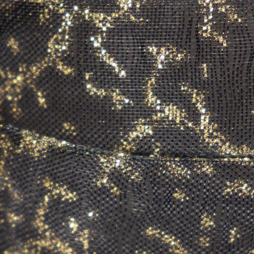 Dekoband Transparent aus Organza 15 mm x 20 m Schwarz mit goldenem Muster für Tisch- und Geschenkdekoration | Floristik24.ch
