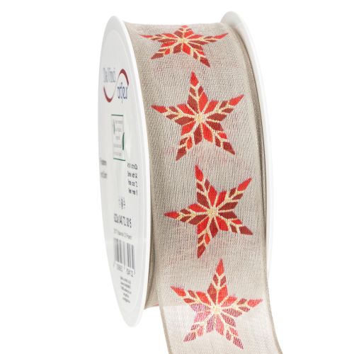 Dekoband Baumwolle mit roten Sternen 40mm x 15m