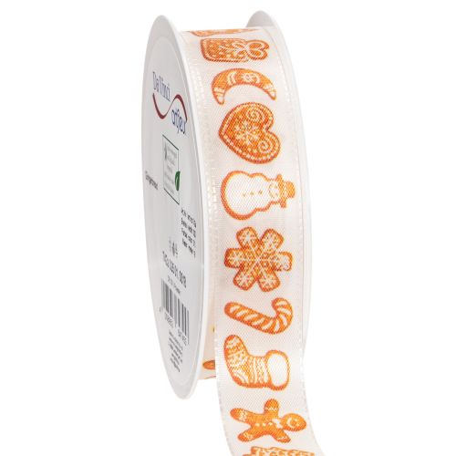 Geschenkband aus Polyester mit Lebkuchenmotiven 25 mm 18 m Weiss-Orange | Floristik24.ch