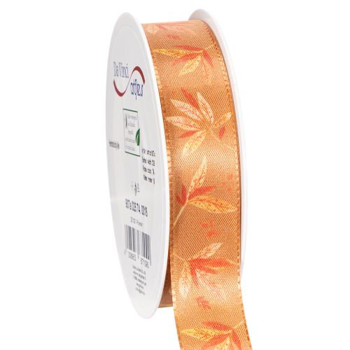 Geschenkband aus Polyester in Herbstfarben mit Blättermotiv 25mm x 18m