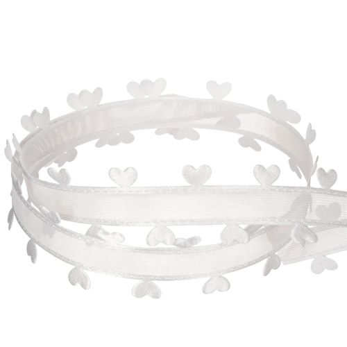 Dekoband aus Polyester Weiss mit Herzen 20mm x 15m für kreative Dekoration | Floristik24.ch