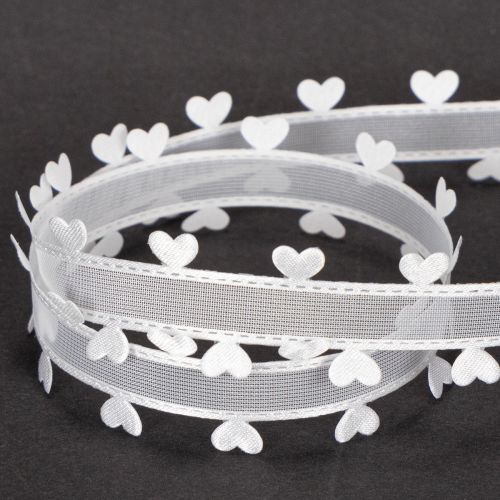 Dekoband aus Polyester Weiss mit Herzen 20mm x 15m für kreative Dekoration | Floristik24.ch