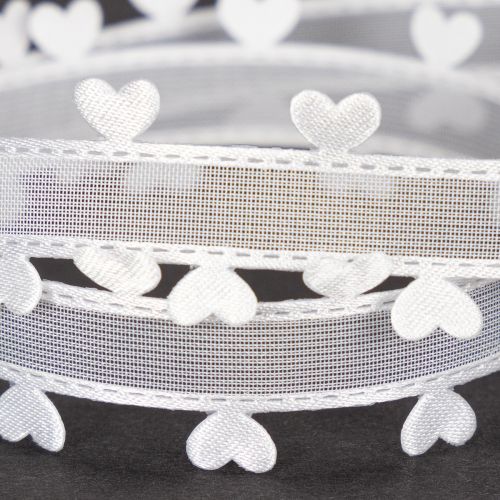 Dekoband aus Polyester Weiss mit Herzen 20mm x 15m für kreative Dekoration | Floristik24.ch
