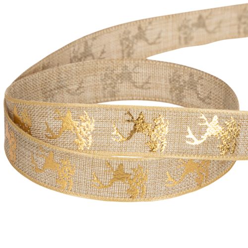 Dekoband aus Polyester mit Hirschmotiv 15mm x 15m in Braun-Gold für Weihnachtsdekorationen | Floristik24.ch