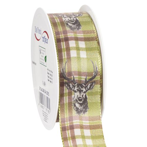 Dekoband Stoff Hirschkopf Karomuster 40mm Grün Braun Beige 15m für Innenbereich online kaufen | Floristik24.ch