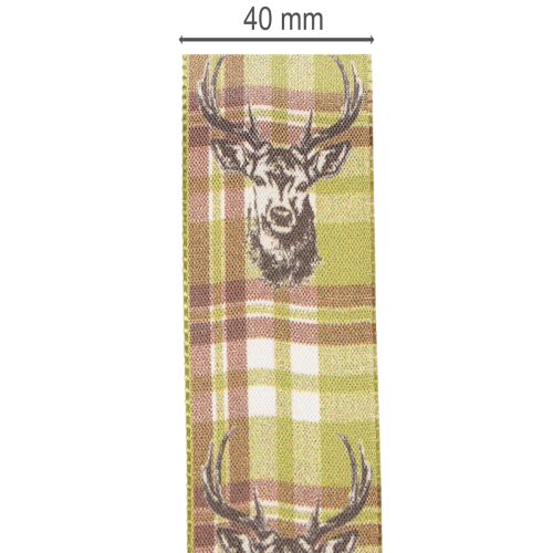 Dekoband Stoff Hirschkopf Karomuster 40mm Grün Braun Beige 15m für Innenbereich | Floristik24.ch