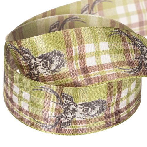 Dekoband Stoff Hirschkopf Karomuster 40mm Grün Braun Beige 15m für Innenbereich | Floristik24.ch