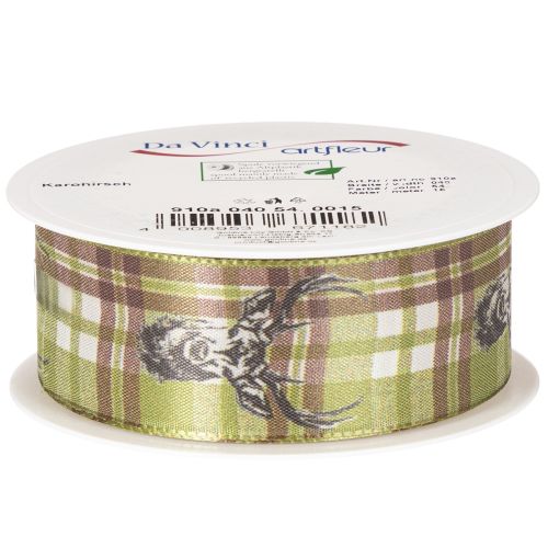 Dekoband Stoff Hirschkopf Karomuster 40mm Grün Braun Beige 15m für Innenbereich | Floristik24.ch