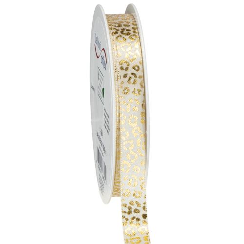 Band Leopard Print Seidenband Creme Gold 15mm 18m