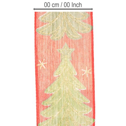 Geschenkband Stoff 40mm 15m Tannenbaum und Sterne Rot Grün Gold | Floristik24.ch