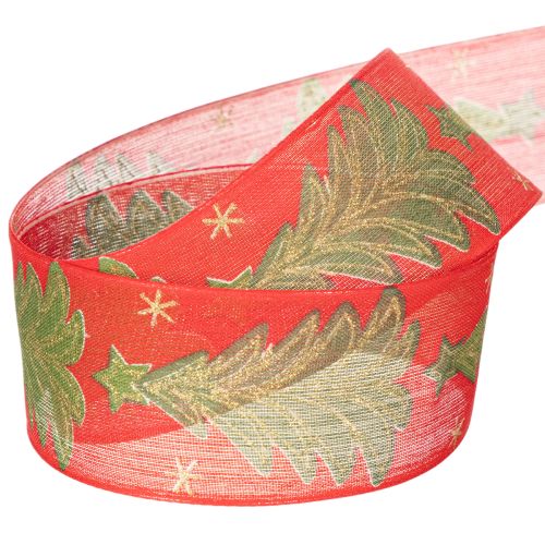 Geschenkband Stoff 40mm 15m Tannenbaum und Sterne Rot Grün Gold | Floristik24.ch