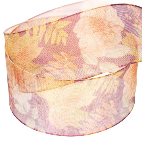 Organzaband mit floralem Muster in Herbstfarben 40mm x 15m | Floristik24.ch