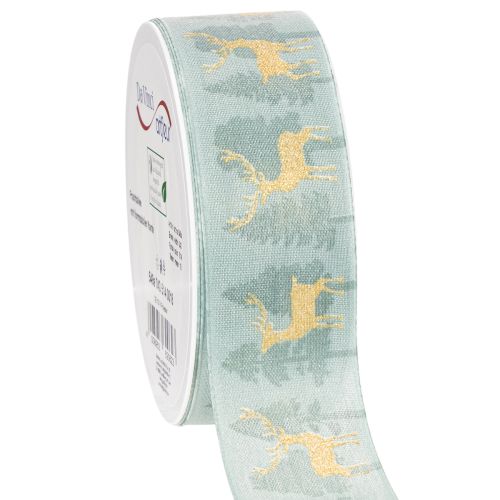 Stoffgeschenkband mit Rentier- und Tannenbaum-Motiv 40 mm x 18 m hellblau