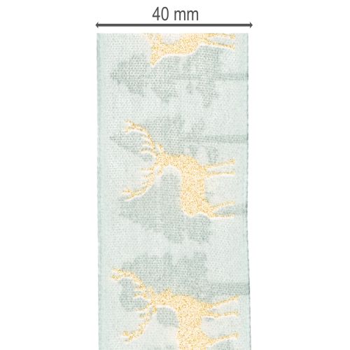 Stoffgeschenkband mit Rentier- und Tannenbaum-Motiv 40 mm x 18 m hellblau | Floristik24.ch