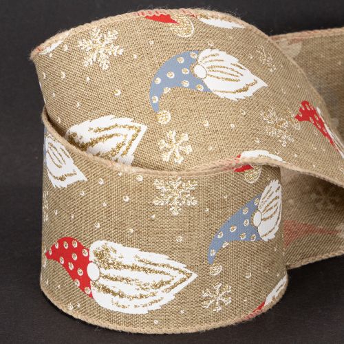 Dekoband Weihnachtswichtel Jute-Optik 60 mm 10 m Braun Bunt | Floristik24.ch