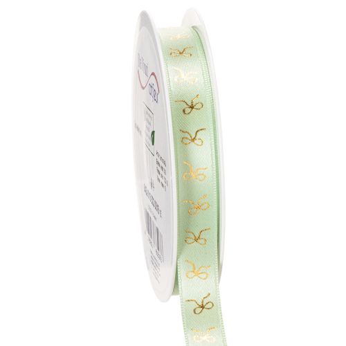 Dekoband aus Polyester in Mintgrün mit goldenen Schleifen 15mm x 18m