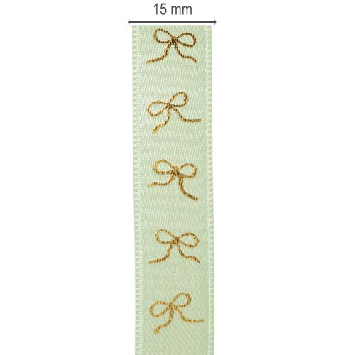 Dekoband aus Polyester in Mintgrün mit goldenen Schleifen 15mm x 18m | Floristik24.ch