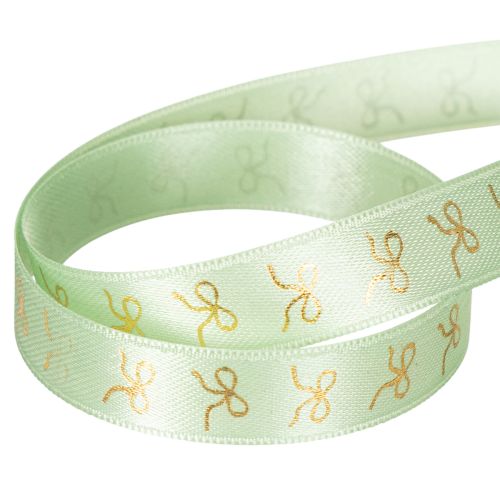 Dekoband aus Polyester in Mintgrün mit goldenen Schleifen 15mm x 18m | Floristik24.ch