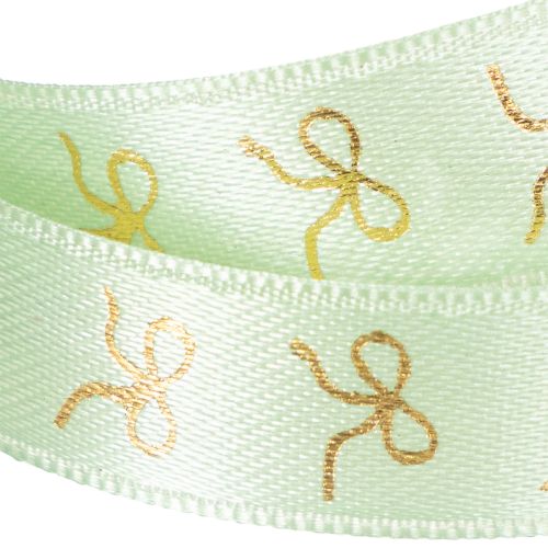 Dekoband aus Polyester in Mintgrün mit goldenen Schleifen 15mm x 18m | Floristik24.ch