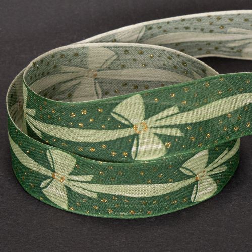 Geschenkband Stoffband grün mit Schleifenmuster 25mm x 18m für Dekoration und Geschenke | Floristik24.ch