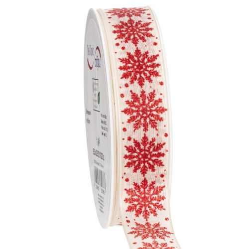 Dekoband Baumwolle Schneeflocken Rot Weiss 25mm 20m Geschenkband