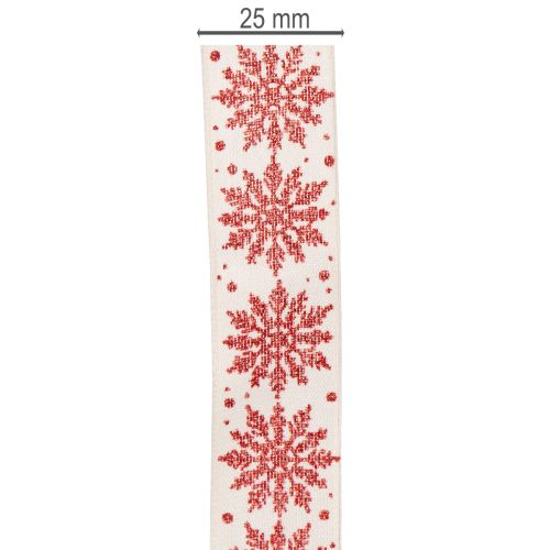 Dekoband Baumwolle Schneeflocken Rot Weiss 25mm 20m Geschenkband | Floristik24.ch