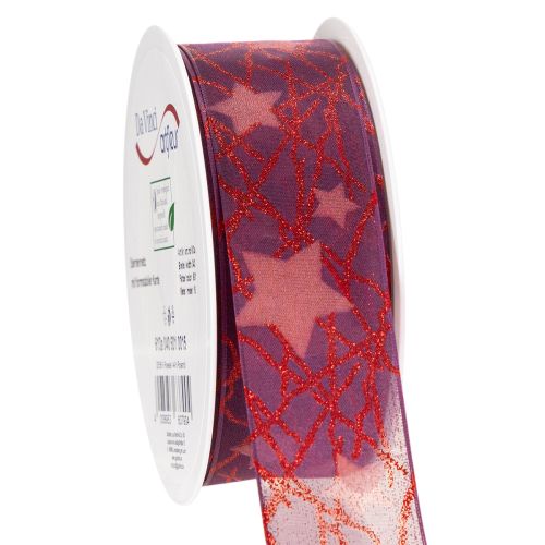 Organzaband Sterne glitzernd 40 mm x 15 m lila-rot