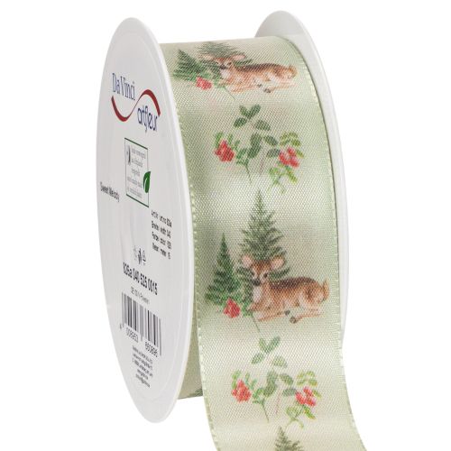 Dekoband aus Seide Reh-Motiv Wald und Blumen 40mm 15m