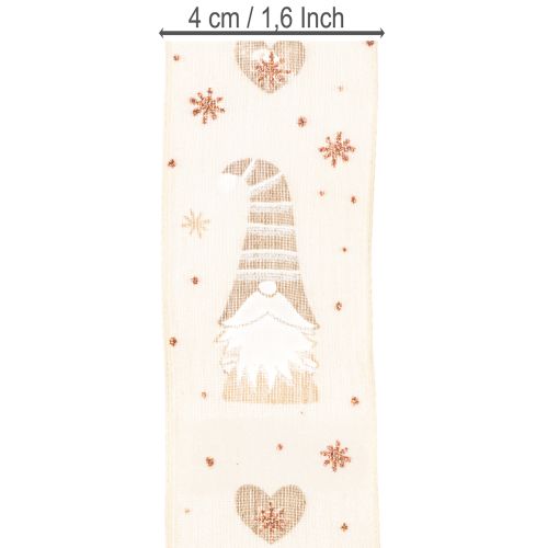 Dekoband Stoff beige mit Wichteln und Herzen 40mm x 15m für Weihnachtsdekoration | Floristik24.ch