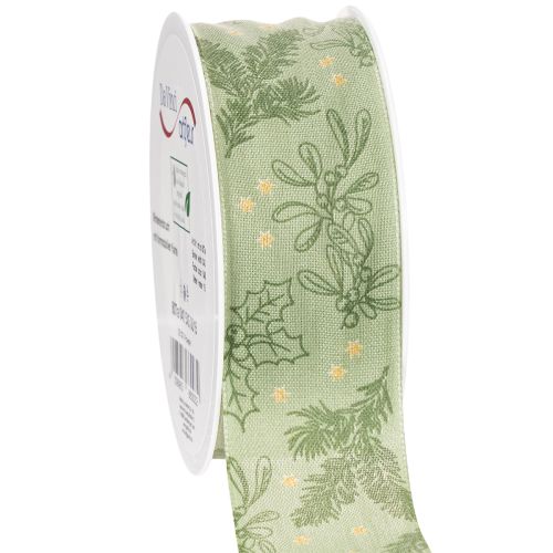 Geschenkband Stechpalme und Mistel Grün 40 mm x 15 m Polyester