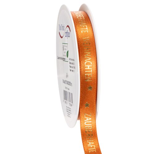 Geschenkband Stoff Orange mit Aufschrift Weihnachten 15mm x 18m