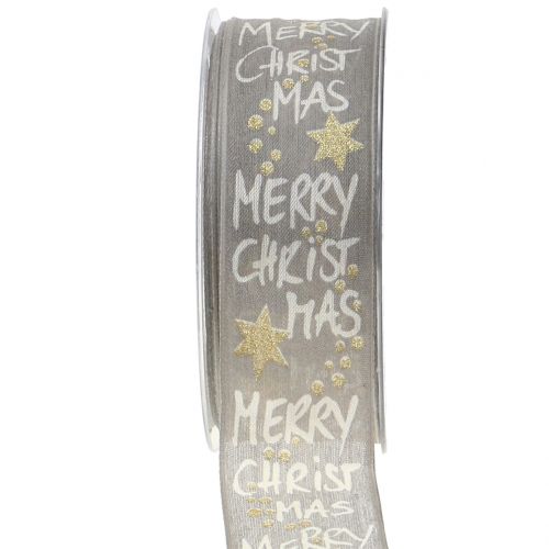 Floristik24 Band "Merry Christmas" Grau, Gold 40mm 20m