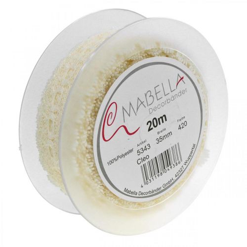 Artikel Band aus Spitze, Hochzeitsdeko, romantisches Dekoband Cremeweiß B35mm L20m