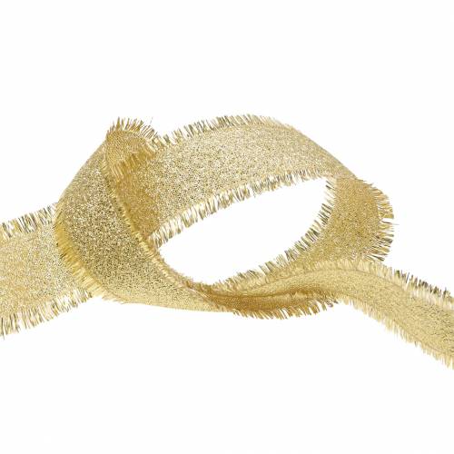 Floristik24 Deko Band Gold mit Fransen 25mm 15m