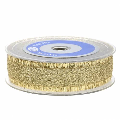 Floristik24 Deko Band Gold mit Fransen 25mm 15m