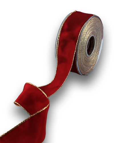 Floristik24 Seidenband Bordo mit Goldkante 40mm 25m