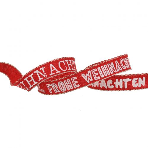 Floristik24 Band mit Spruch "Weihnachten"  Rot 15mm 15m