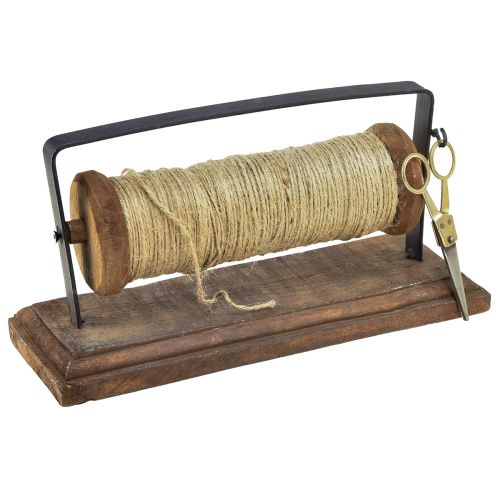 Floristik24 Abroller Holz Gusseisen Garnhalter Schere Jute L27,5cm