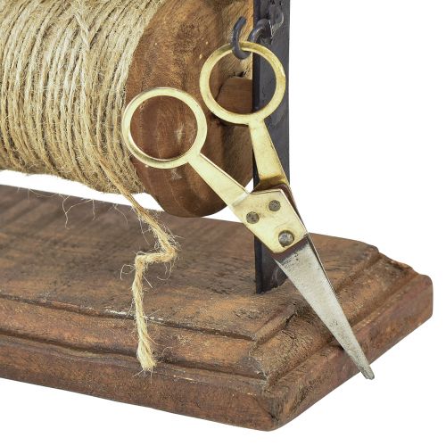 Floristik24 Abroller Holz Gusseisen Garnhalter Schere Jute L27,5cm