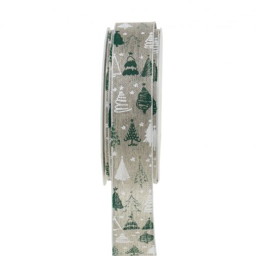 Weihnachtsband Christbaum Grün, Natur 25mm 15m